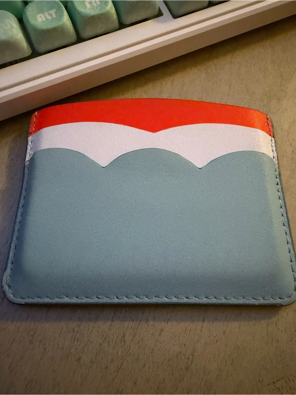 Kate Spade scallop colorblock cardholder - light blue, white & coral